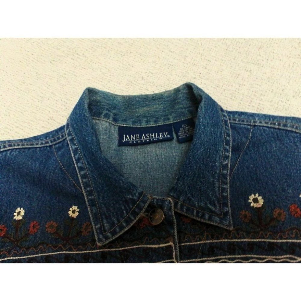 Jane Ashley Women's Shirt Embroidered Denim Cotton Long Sleeve Medium Blue Large - Picture 10 of 16